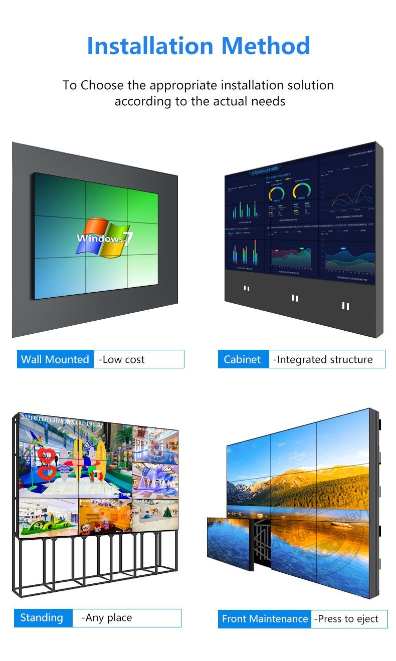 3*3 Multi Screen DID LCD Video Wall 55" 4k 1.7mm bezel LED TV Display For Media EDA/CAD Models