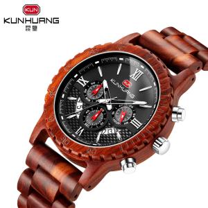 China Man Red Sandal Wooden Quartz Watch Black Dial 6 Pointers 1014-3 wholesale