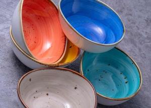 China 5 Inch Multicolor Speckle Ceramic Bowl Set With Rim wholesale