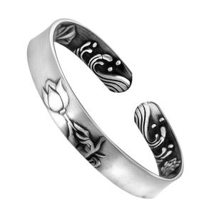 China Adjustable Retro Sterling Silver Cuff Bracelet Engraved Flower(XH056244W) wholesale
