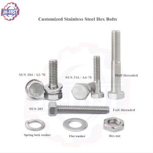 China DIN933 DIN931 A2 A4 Stainless Steel 304 Hex Head Bolts Nuts for General Industry wholesale