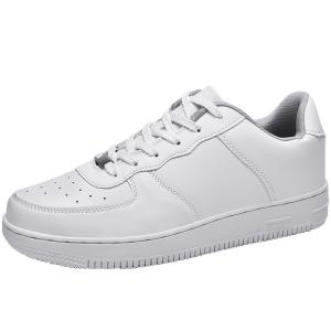 China Custom Logo TPR Bottom Leather Casual Sneakers Breathable White Flat Sneakers wholesale