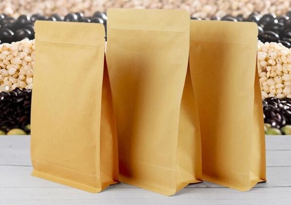 Compostable Recyclable Zipper Lock Kraft Paper Aluminum Flat Bottom Coffee Tea Food Bag