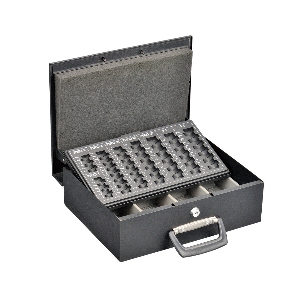 OEM Service Metal Cash Box Euro Coin Collection With Removable Coin Tray