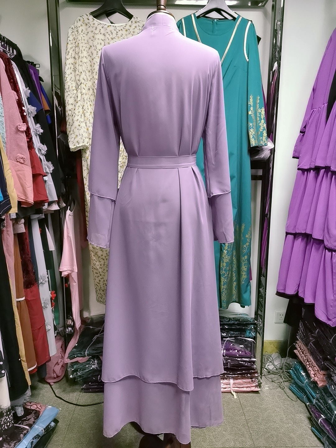 Solid Color Cardigan Soft Elegant Big Size Muslim Long Skirt Chiffon Clothes