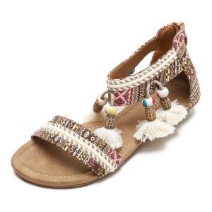 China BS112 Bohemian Wedge Sandals Women 2021 Summer Ethnic Open-Toed Hanging Beads Travel Roman Sandals Chinese Sandals Brand wholesale