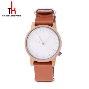 China Mens Wood Brown Leather Strap Watches Custom Logo Casual Style wholesale