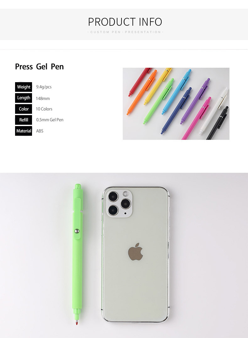 Colorful Plastic Press Gel Pen Steel Ball Pen Clip Promotional Neutral Pen