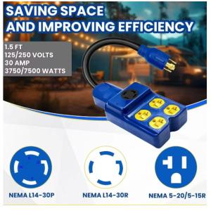 USA Power Cord 5 in 1 Generator Adapter Extension Cord NEMA L14-30P to Four 5