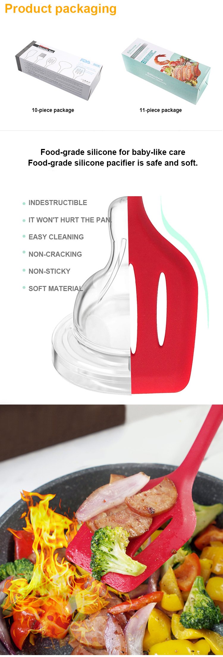 Lightweight Fadeless 10 Piece Silicone Kitchen Utensil Set