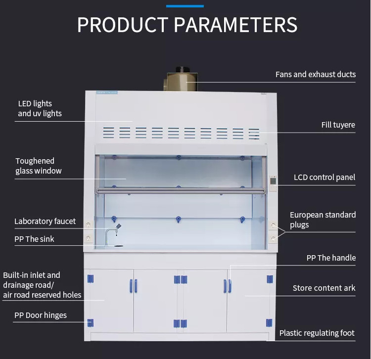 PP School Laboratory Furniture Chemical Biosafety Acid Resistant Fume Hood 1500mm