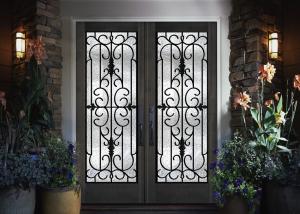 China Home Decration Tempered Wrought Iron Door Glass Silk Screening 22*64 Inch wholesale