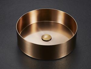 China Single Round Bathroom Sinks Durable Stainless Steel Counter Top Gold wholesale