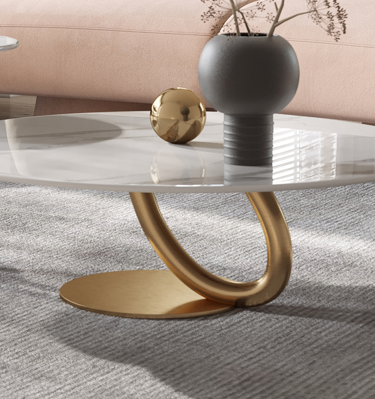 Round 11mm Marble Topped Pedestal Coffee Table Set With Gold Base