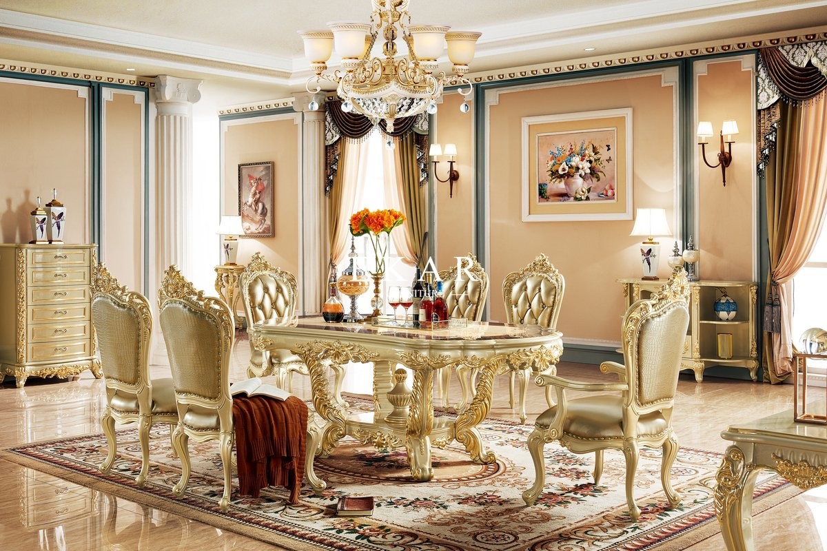 Classic Wooden Carved Oval 6 Seater Luxury Dining Table LF-1086