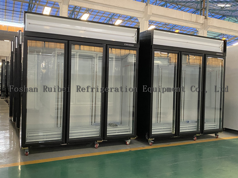 Commercial upright glass door freezer, auto defrost frozen food display refrigerator