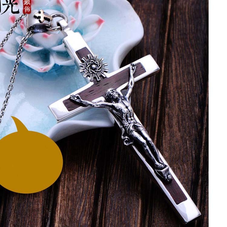 Women's and Men's Gothic Style Sterling Silver Cross Pendant Necklace with Sandalwood(XH038761W-L)