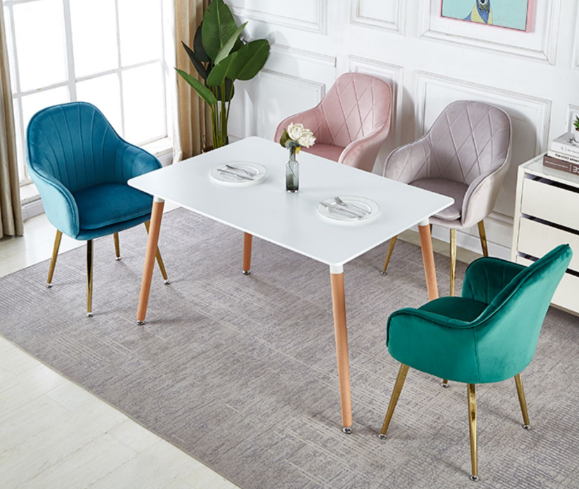 Velvet Modern Nordic Dining Chair White Green Pink Powder Coating Legs 40 Cm Width