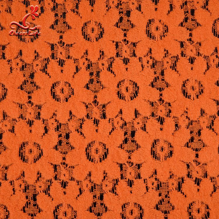 Soft Fancy Burnt Orange Embroidered Lace Fabric For Saree Clothes