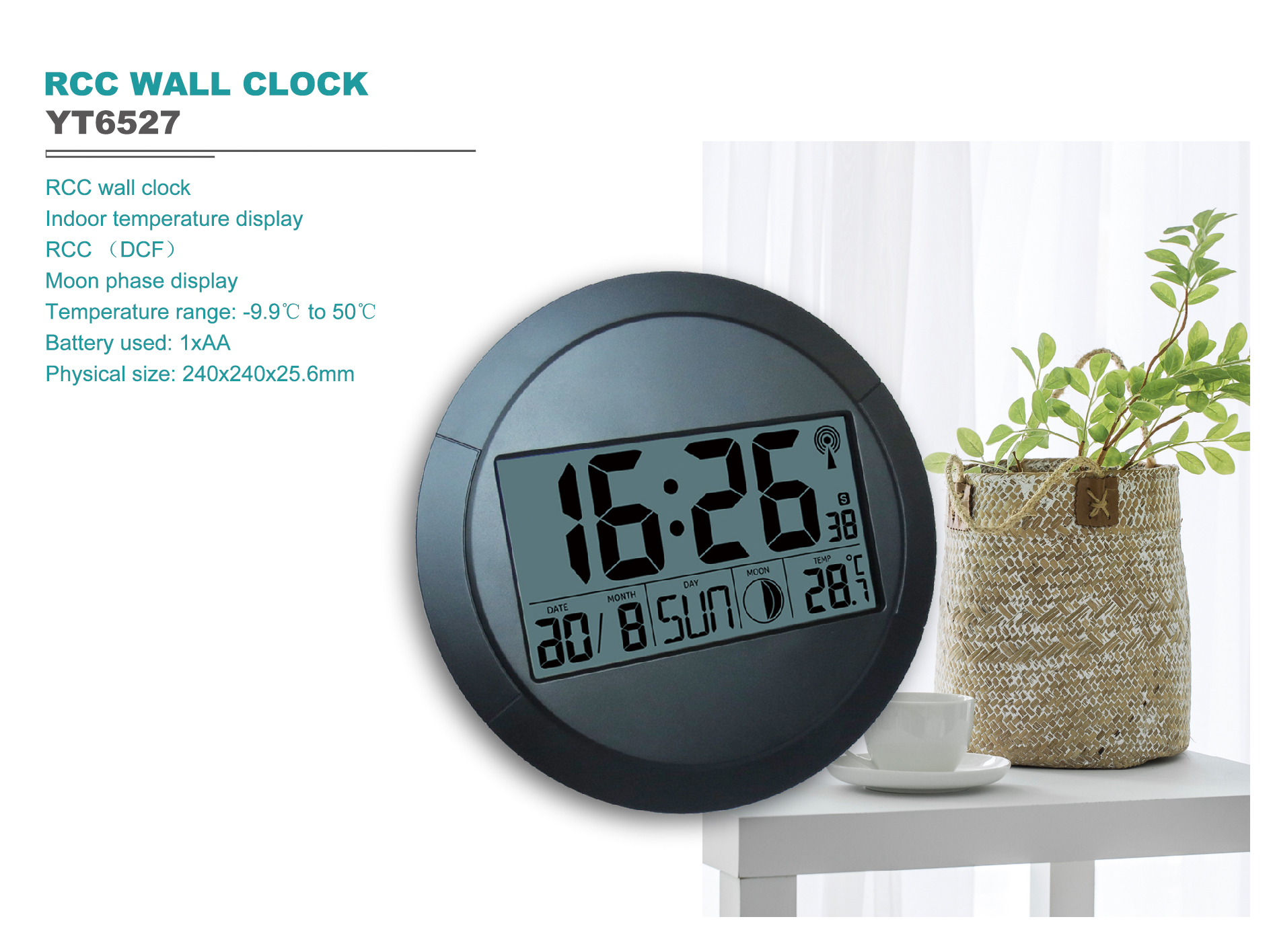 Easy-to-Read RC Wall Clock with Temperature Convenient Weather Display
