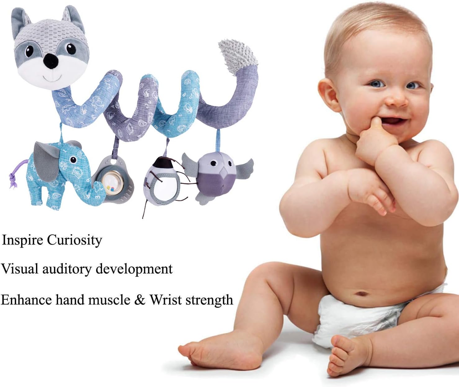 Baby Plush Spiral Hanging Toys for Stroller Crib Bar Bassinet Age Range 0 to 24 Months
