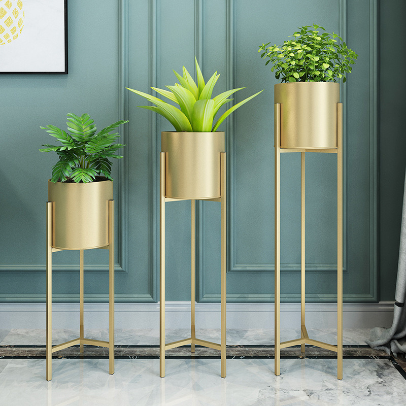 Black and Gold Powder Coated Iron Flower Stands for Modern Home and Garden Decorations
