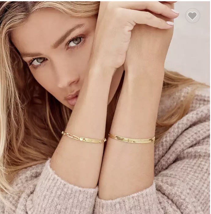 L Word Design Double Ring Bracelet 18k Stainless Steel Gold Bangle