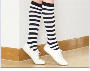 China 2015 Hot selling classic stripe patterned design cozy polyester long stockings for ladies wholesale