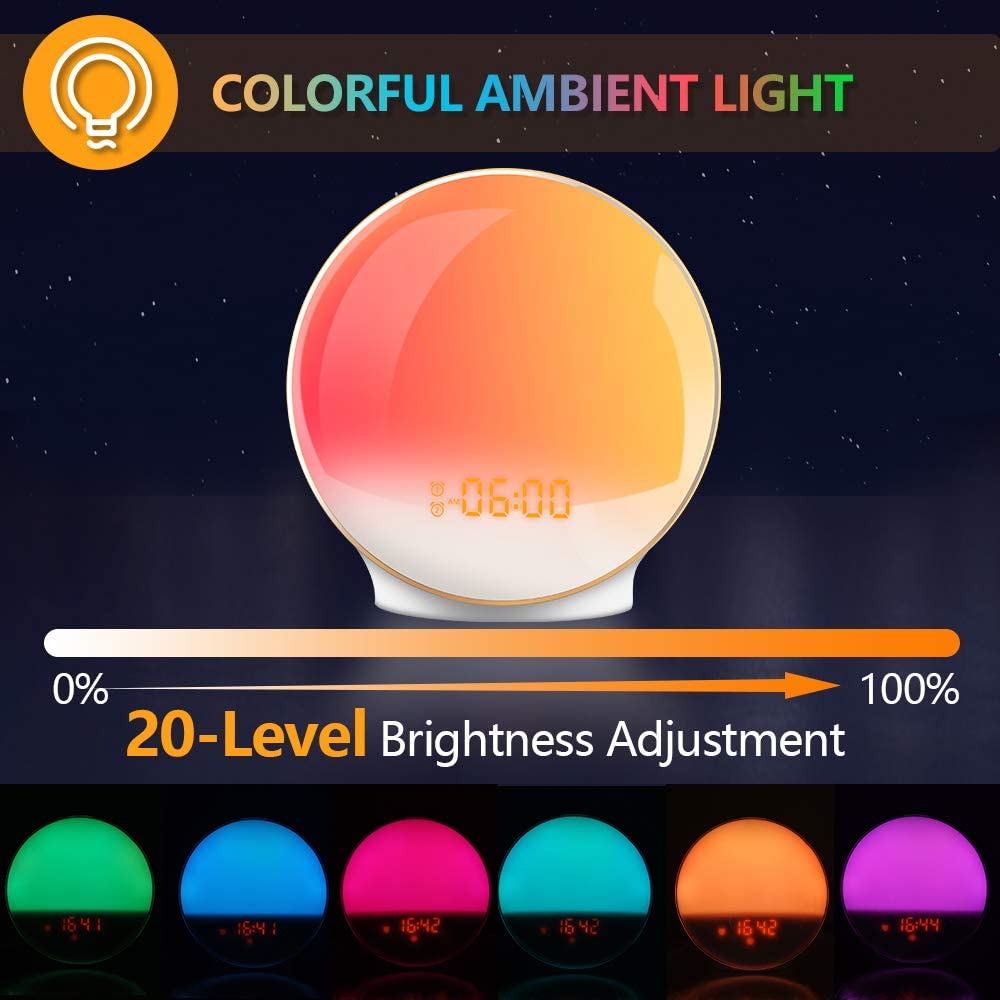 Acrylic RGB Sunrise Simulation Alarm Clock FM Radio Natural Wake Up Light