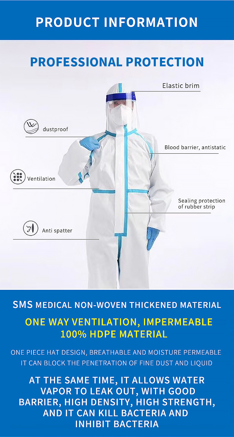 Nonwoven PPE Chemical Disposable Protective Coveralls M L XL 2XL 3XL 4XL