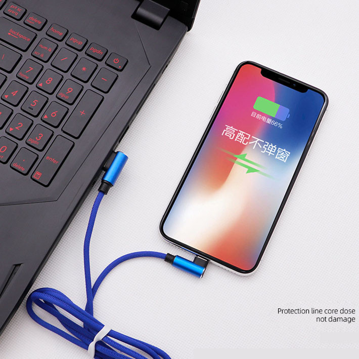 2.4A Fast Charge Mobile Phone Cables 1m Fiber Material Bent Adapter Game Partner