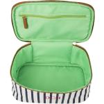Personalized White and Navy Blue Stripe Train Case Cosmetic Bag