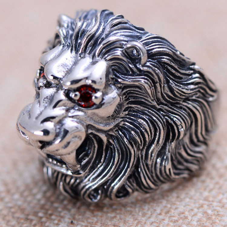 Men Style Lion Heads Design Chunky Black 925 Silver Ring (XH047098W)