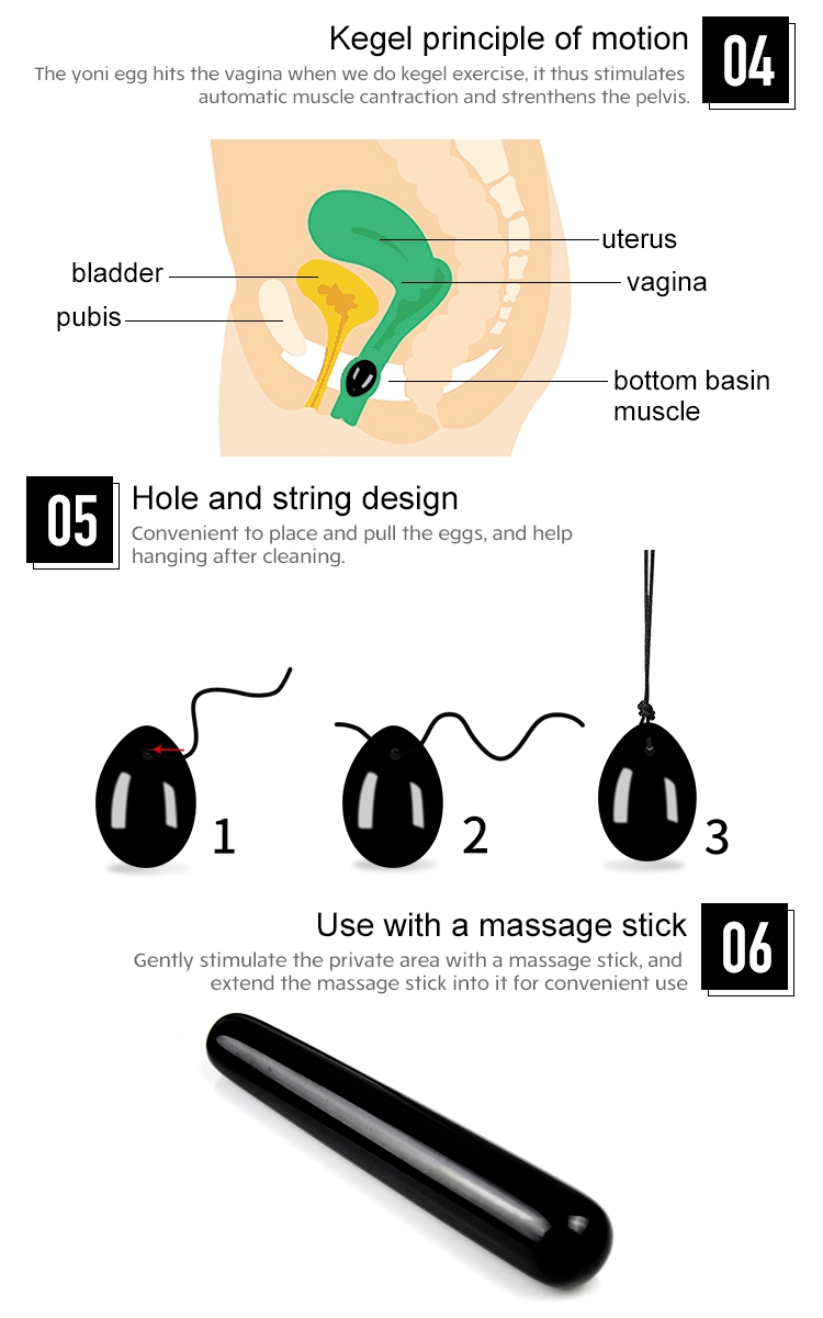 43x30mm Female Massage Black Obsidian Yoni Egg With String