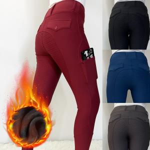 China 2XS - XL Winter Thickening Warm Women Equestrian Pants High Elastic Red wholesale