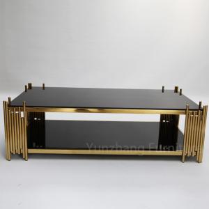 China Double Tempered Glass Center Table Rectangle Shape Gold Frame wholesale
