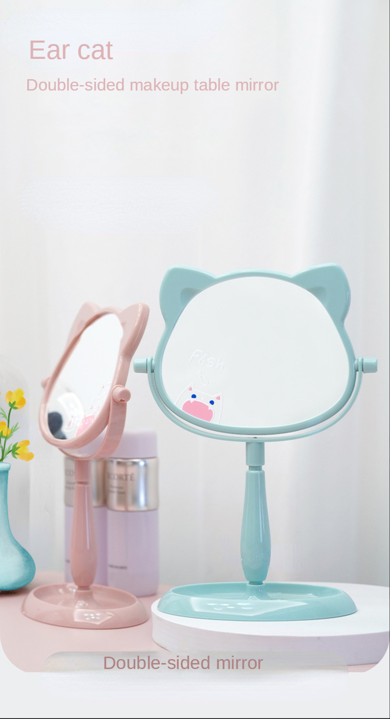 Fashionable Design Plastic and Glass Mirror Standing Desktop Makeup Mirror for Travel