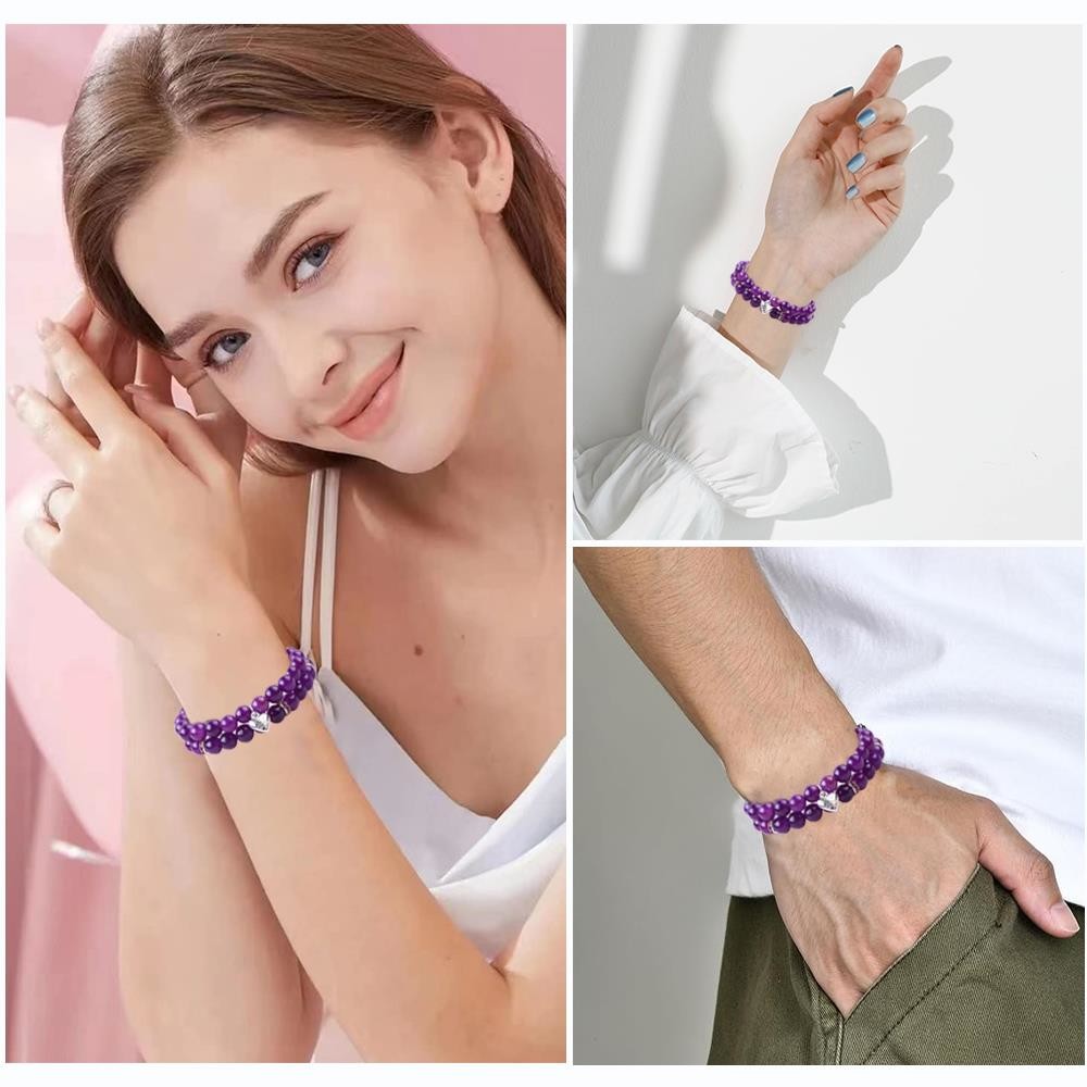 Round Shape Purple Gemstone Amethyst Bead Bracelet 4/6/8/10/12mm