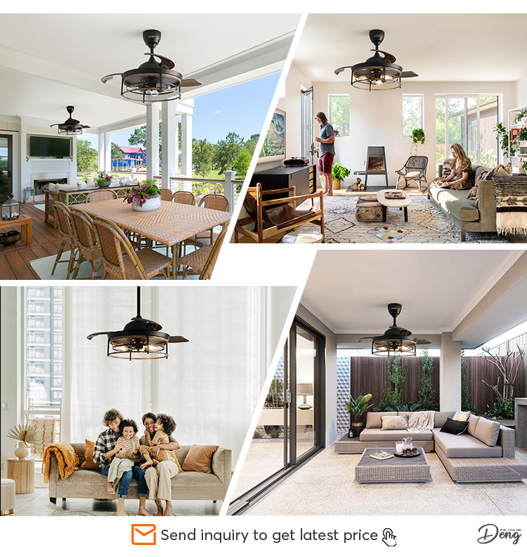 1stshine Black Traditional PC Hidden Blades Ceiling Fan with Remote 2- Lighting Solutions