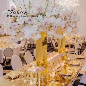 China Column Wedding Flower Stand Design Centerpiece Diy Gold Mirror Arch Acrylic wholesale