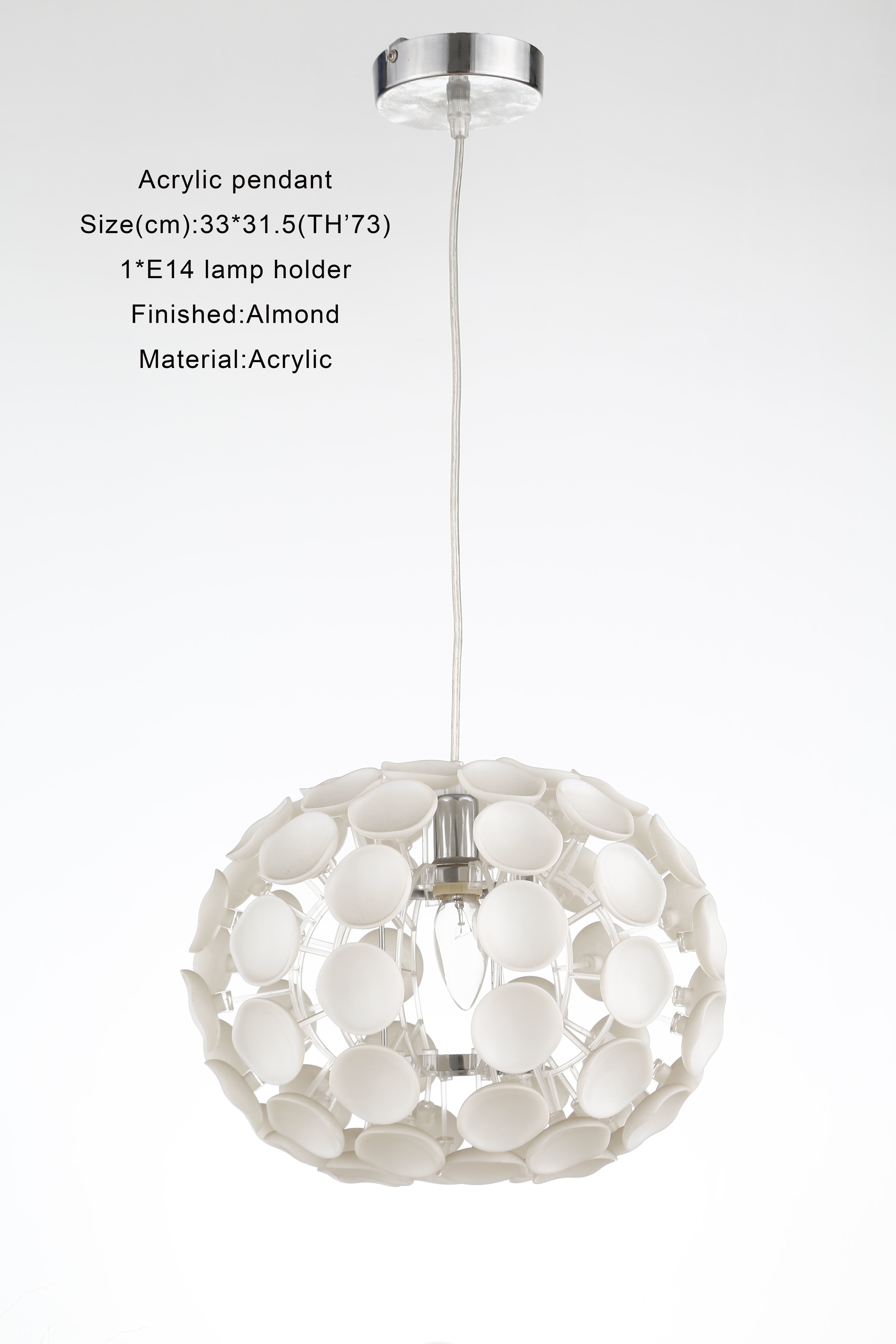 Italy Modern Designed Almond Acrylic Pendant Lamp With E14 Lampholder