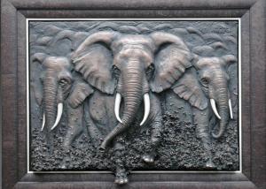 China Metal Wall Art Sculpture / Bronze Elephant Bas Relief Multi Function wholesale