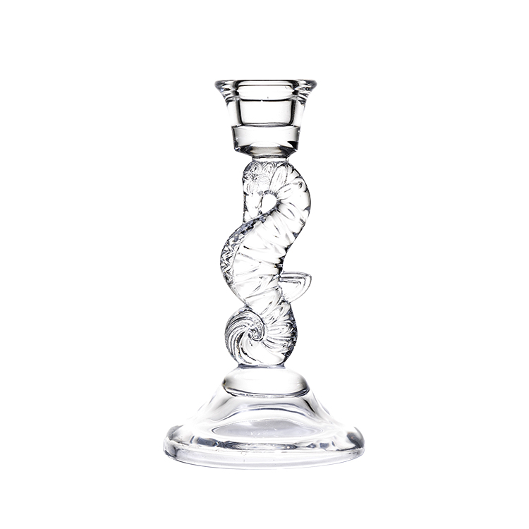 Hot sales customized Sea horse clear crystal glass candelabra candlestick holder