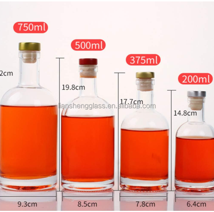 Hot Stamping Luxury Glass Wine Bottle 375 ml 500 ml 700 ml for Refillable Vodka