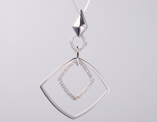 Rhomboid Shape Geometric Collection Pendant Pendant with Zircon Stones 925 Sterling Silver Jewelry Accessory Silver