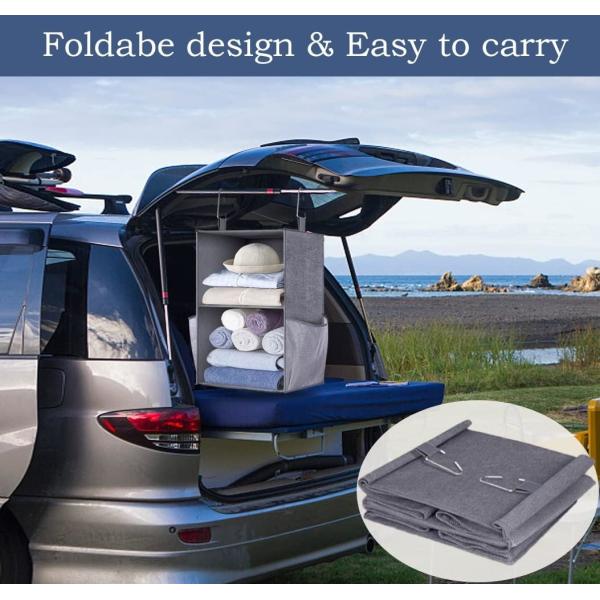 KEETDY 2-Shelf Small Hanging Closet Organizers and Storage with 2 Large Shoe Pockets Hanging Shelves Organizer for