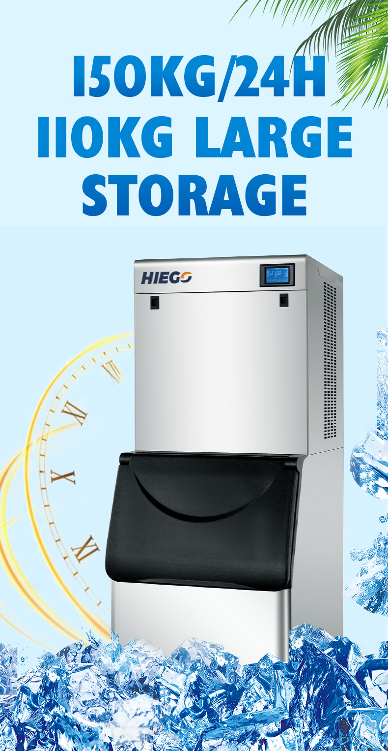 150kg Automatic Ice Machine 110kg Storage Air Cooling Commercial Ice Cube Maker