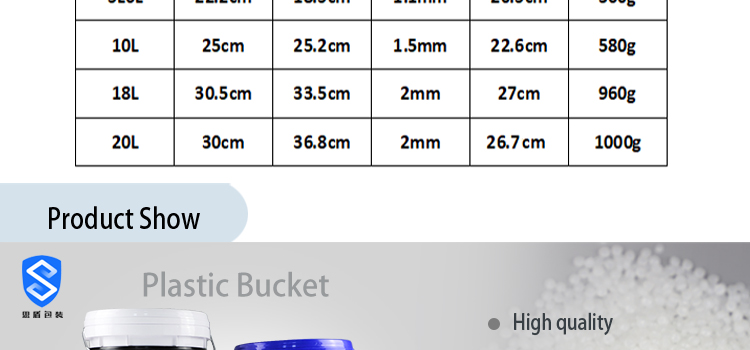 Dia 26.7cm Round Plastic 20 Litre Paint Bucket With Lid 1000g