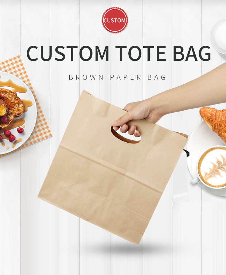 Food Grade Kraft Paper Bags Disposable Custom Printed Strengthen Firmly Handle