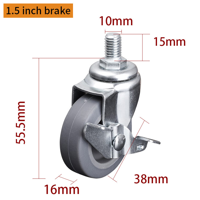 EDL Mini Caster Wheels 1.5inch 30Kg TPE by Swivel and Brake Silent Movement